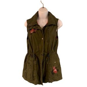 Women's Jolt Olive Green Pink Embroidered Roses Vest Women Size Small